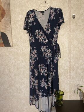 by & by Navy Floral High-Low Faux Wrap Dress